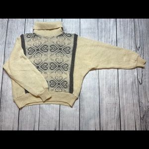 Vintage Wool Nordic Fair Isle Turtleneck Kangaroo Front Pocket Sweater S…